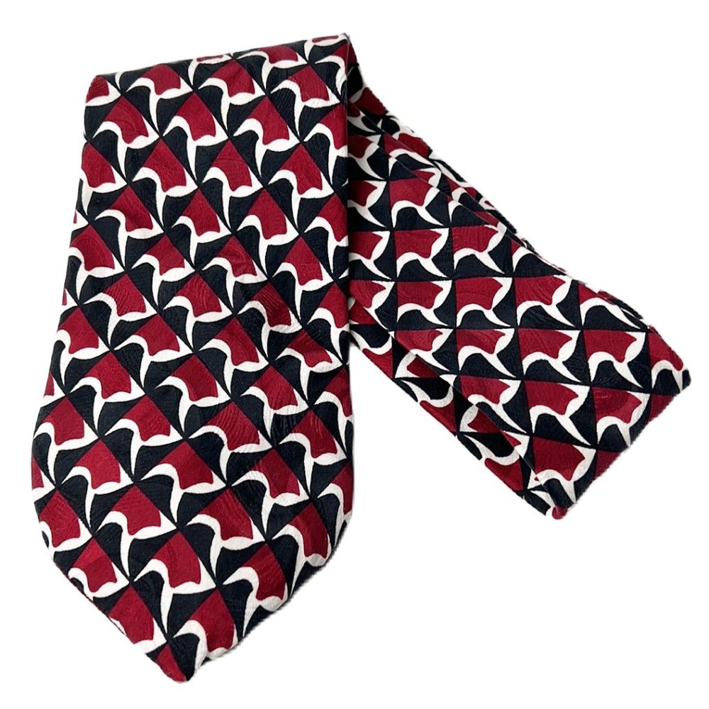 Amherst & Brock Gold Label Necktie Black Red Printed All Silk Tall Men Neck Tie